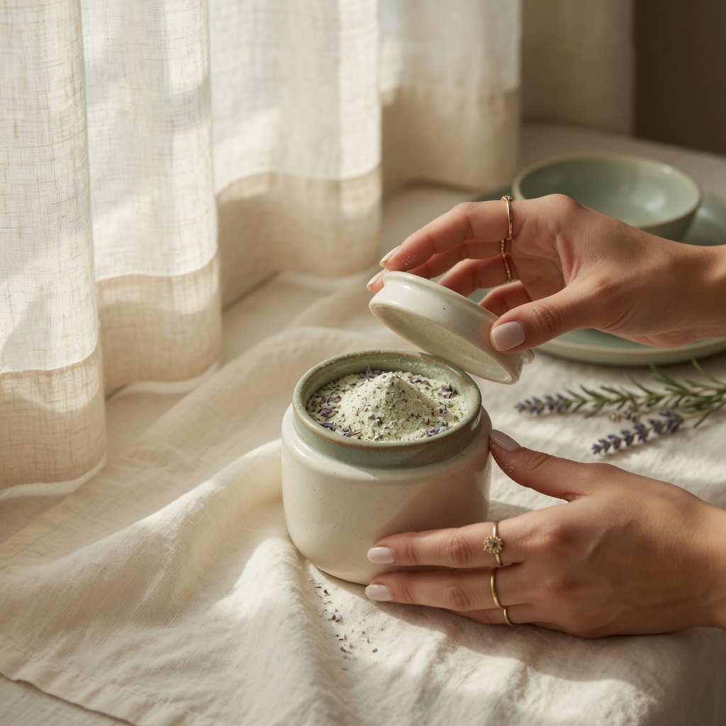 Opening a jar of botanical hair cleanser powder